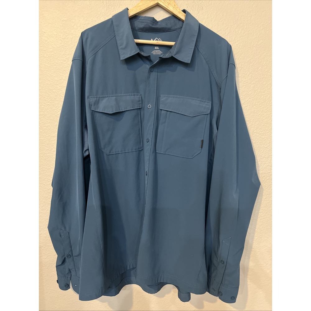 REI Co-op The Screenline BLUE Button Up Shirt Long Sleeve Pockets Stretch 2XL